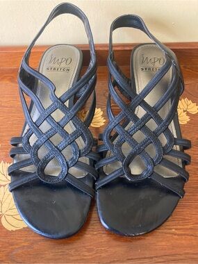 Impo Black Woven Slingback Sandals